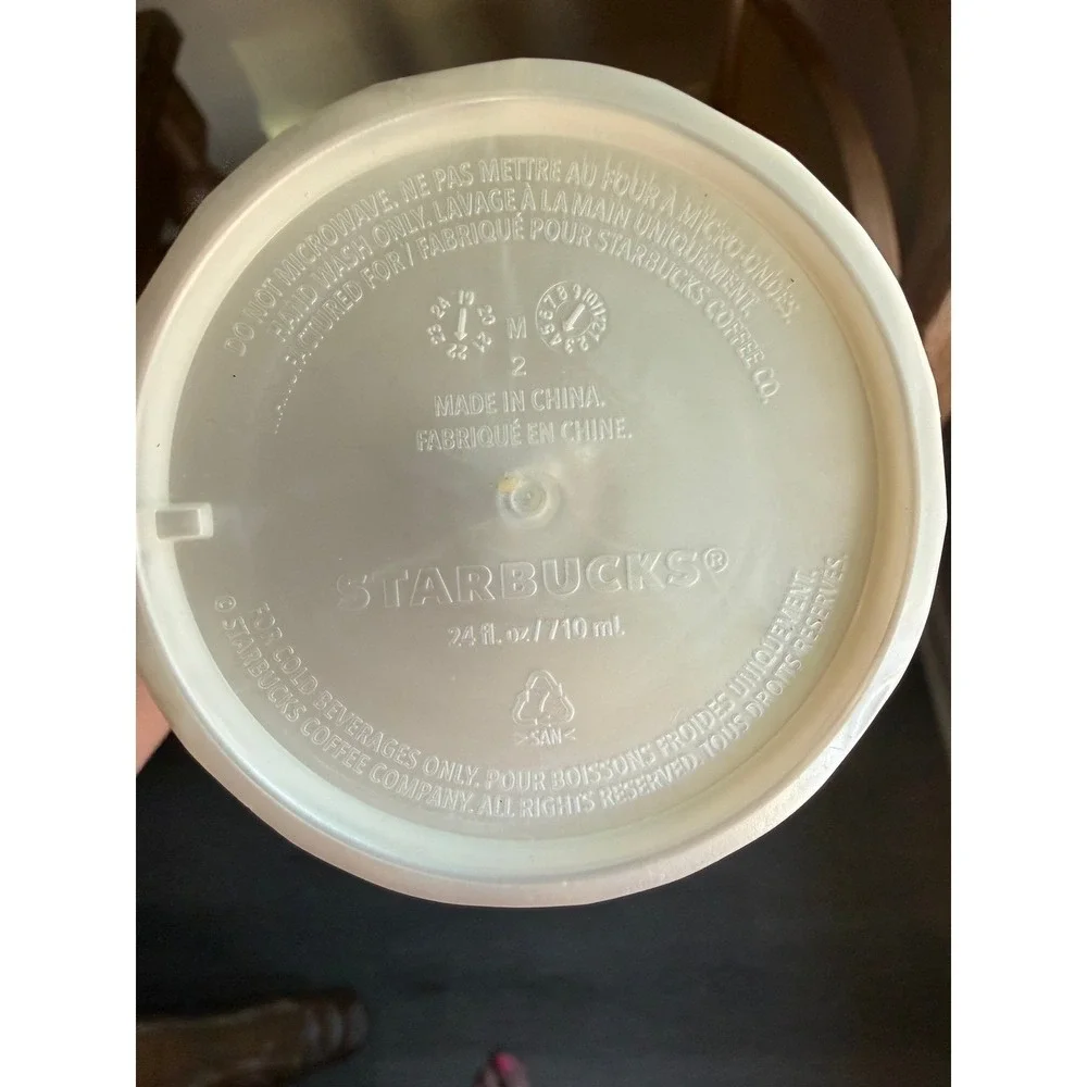 Starbucks‎ 24oz Venti White Pearl Faceted Tumbler Cold Cup Dome Lid Straw Coffee